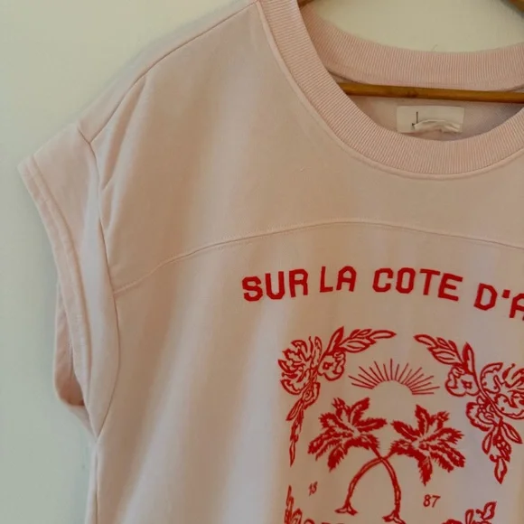 Anthropologie By Anthropologie Embroidered Côte d'Azur Top Sweatshirt Pink XL - Picture 5 of 12